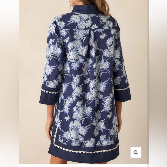 Orchid’s Whisper 100% Cotton Navy Floral Mini Dress - Picture 3 of 8